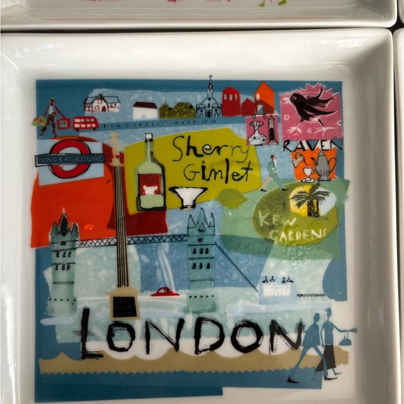 CRATE & BARREL City Scenes Square Appetizer  Plates Tray Road Trip, Set Of 6 - Picture 7 of 8